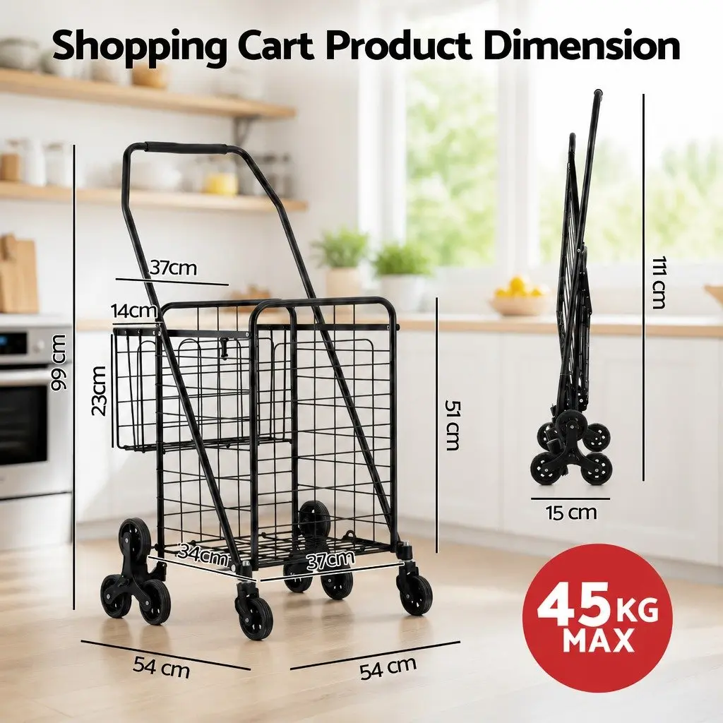Shopping Trolley Cart Folding Utility Black Lightweight Compact Aluminium