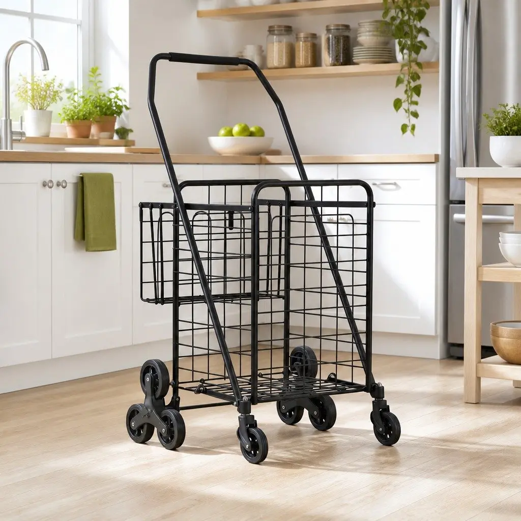 Shopping Trolley Cart Folding Utility Black Lightweight Compact Aluminium