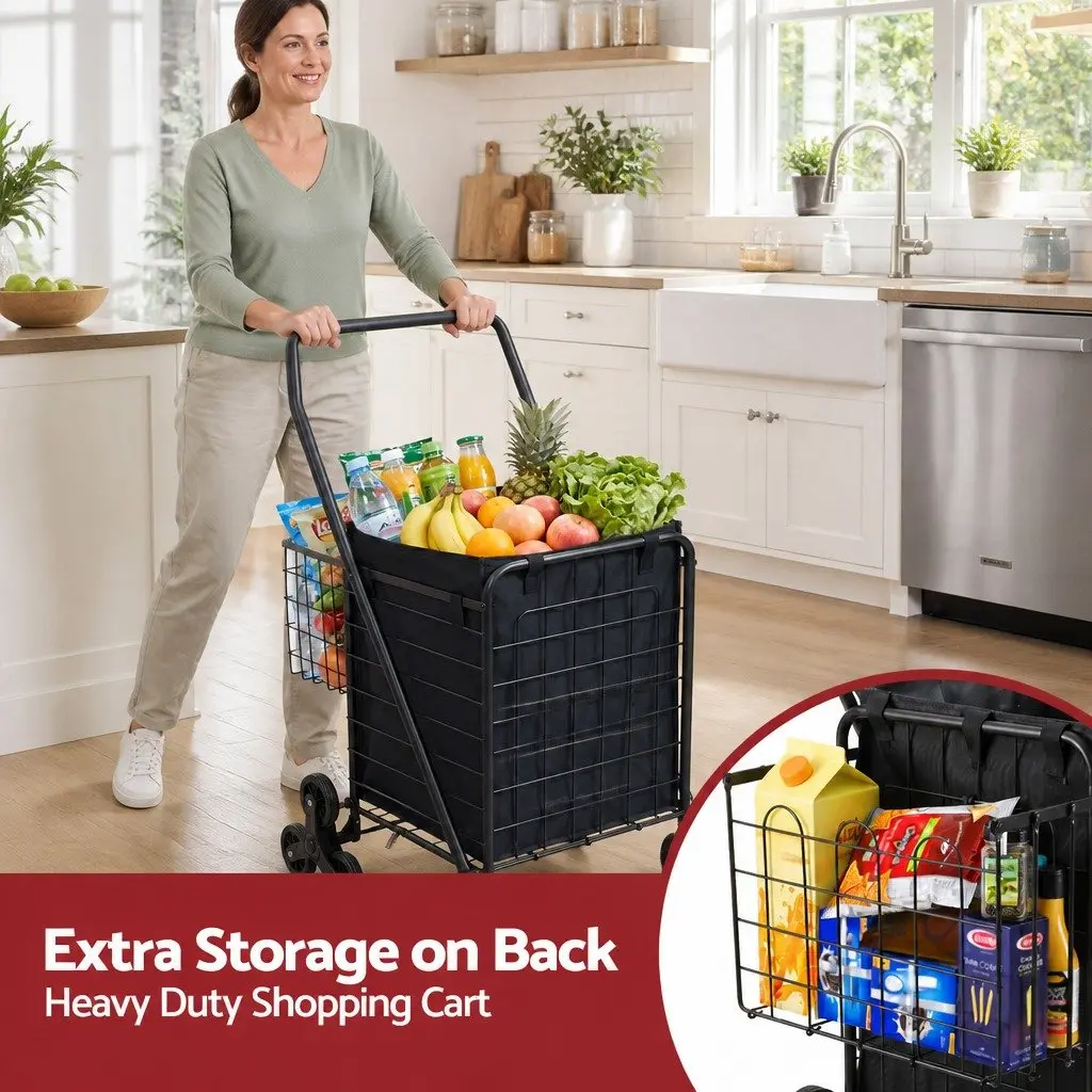 Shopping Trolley Cart Folding Utility Black Lightweight Compact Aluminium