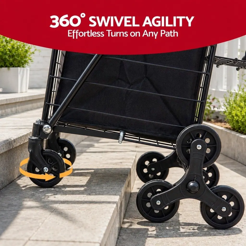 Shopping Trolley Cart Folding Utility Black Lightweight Compact Aluminium