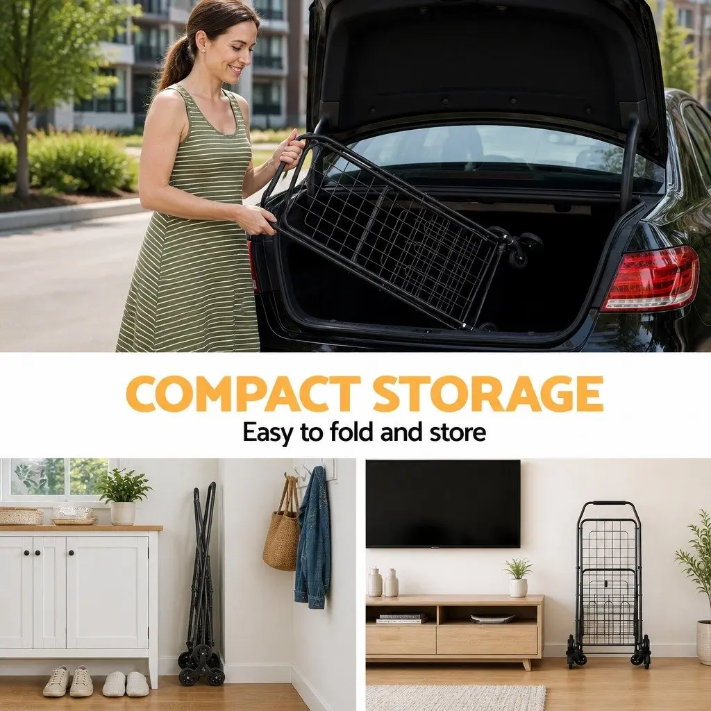Shopping Trolley Cart Folding Utility Black Lightweight Compact Aluminium