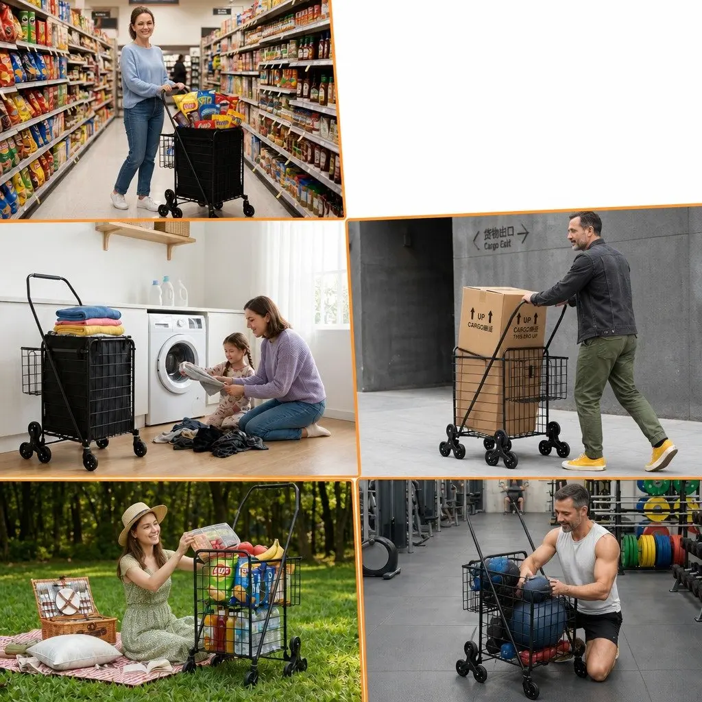 Shopping Trolley Cart Folding Utility Black Lightweight Compact Aluminium