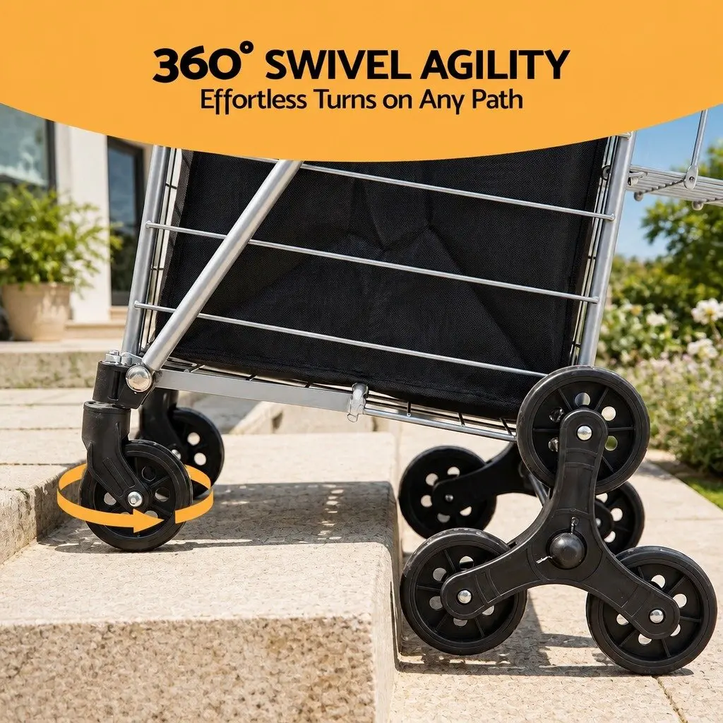 Folding Shopping Trolley Aluminium Silver Utility Cart 54cm x 54cm x 99cm
