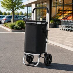 Foldable Shopping Trolley Cart with 45kg Capacity - Black