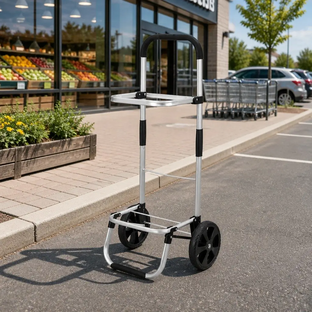 Shopping Trolley Cart Foldable Black Aluminium Frame Oxford Cloth 45kg Capacity