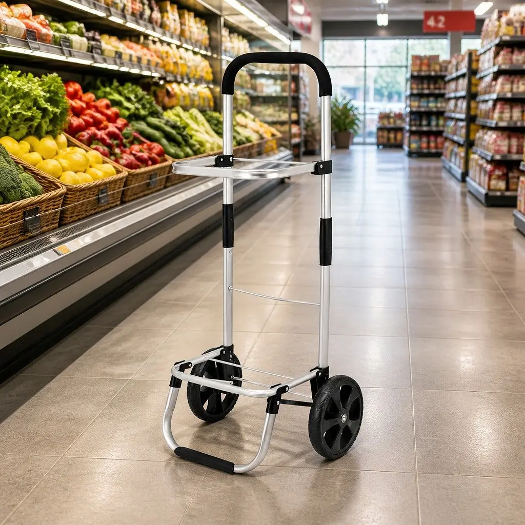 Shopping Trolley Cart Foldable Lightweight Grey Aluminium Frame Oxford Cloth 45KG Capacity