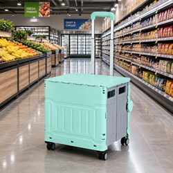 Green Foldable Shopping Trolley Cart 75L with Wheels