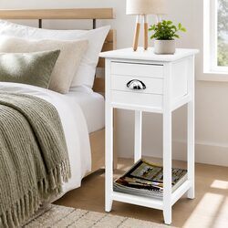 Compact White Vintage Bedside Table with Storage