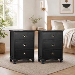 Vintage Black Bedside Table with 3 Drawers