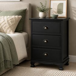 Vintage Black Bedside Table with 3 Drawers