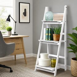 3-Tier Ladder Shelf White Freestanding Bookcase
