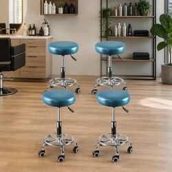 Set of 4 Adjustable Teal Swivel Bar Stools with Wheels