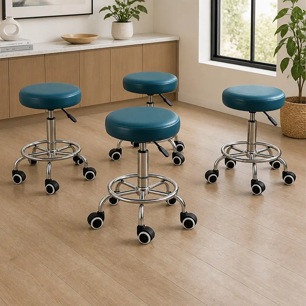 4x Swivel Bar Stools Height Adjustable Salon Hairdressing Stool with Wheels