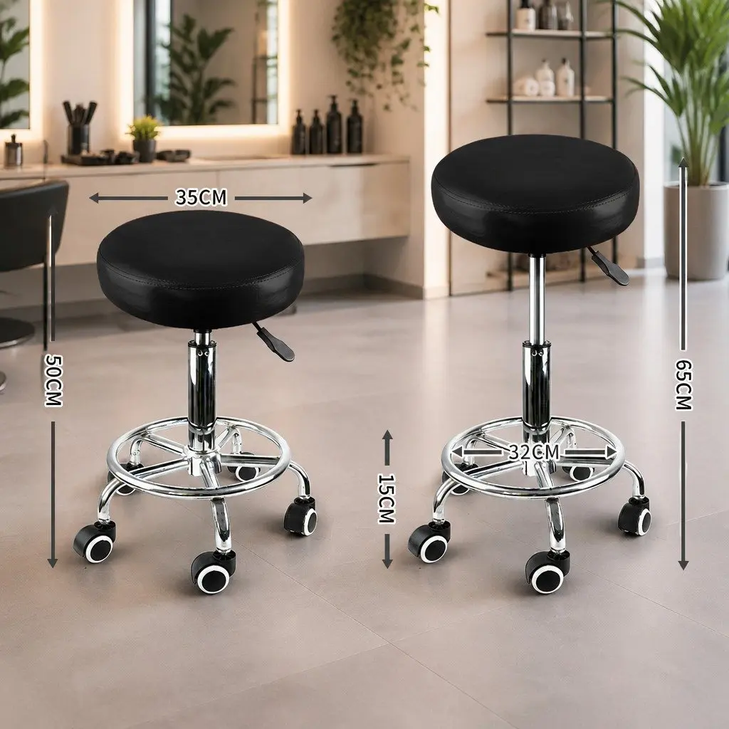 Salon Stool Swivel Bar Stool PU Leather High Density Foam Seat 35cm W 35cm D 50cm to 65cm Height Steel Frame