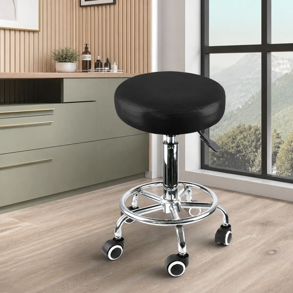 Salon Stool Swivel Bar Stool PU Leather High Density Foam Seat 35cm W 35cm D 50cm to 65cm Height Steel Frame
