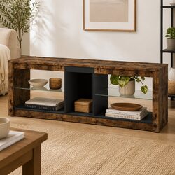 Elegant TV Stand Cabinet with Glass Display Shelves