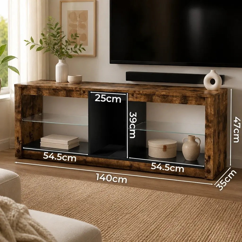 TV Stand Cabinet with Glass Display Shelves
