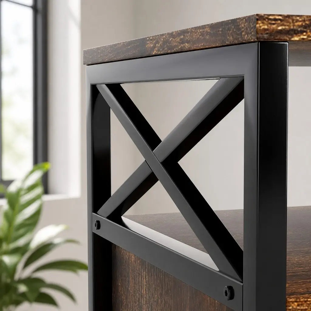 Industrial-Style TV Stand Cabinet with Drawers and Shelves