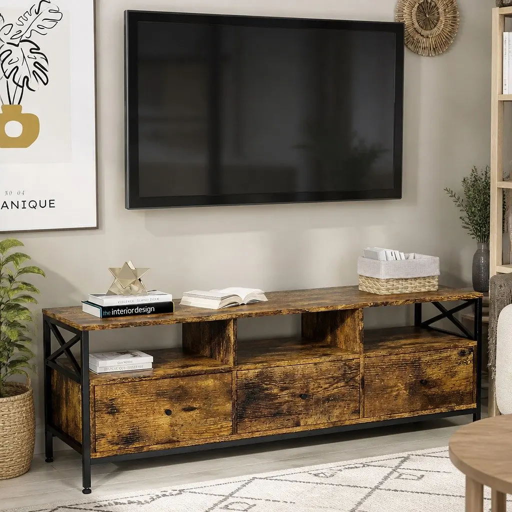 Industrial-Style TV Stand Cabinet with Drawers and Shelves