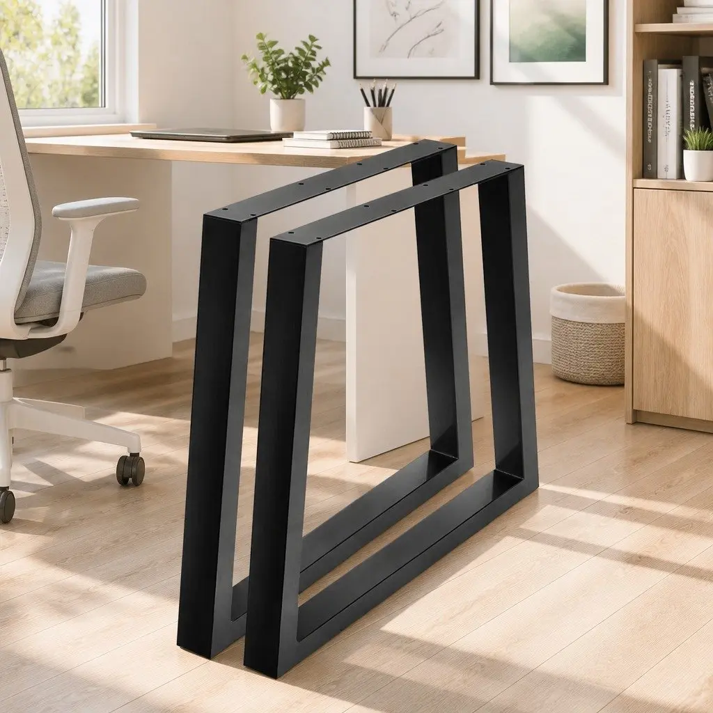 Metal Table Legs Trapezoid Industrial 71cm Height Iron Matt Black
