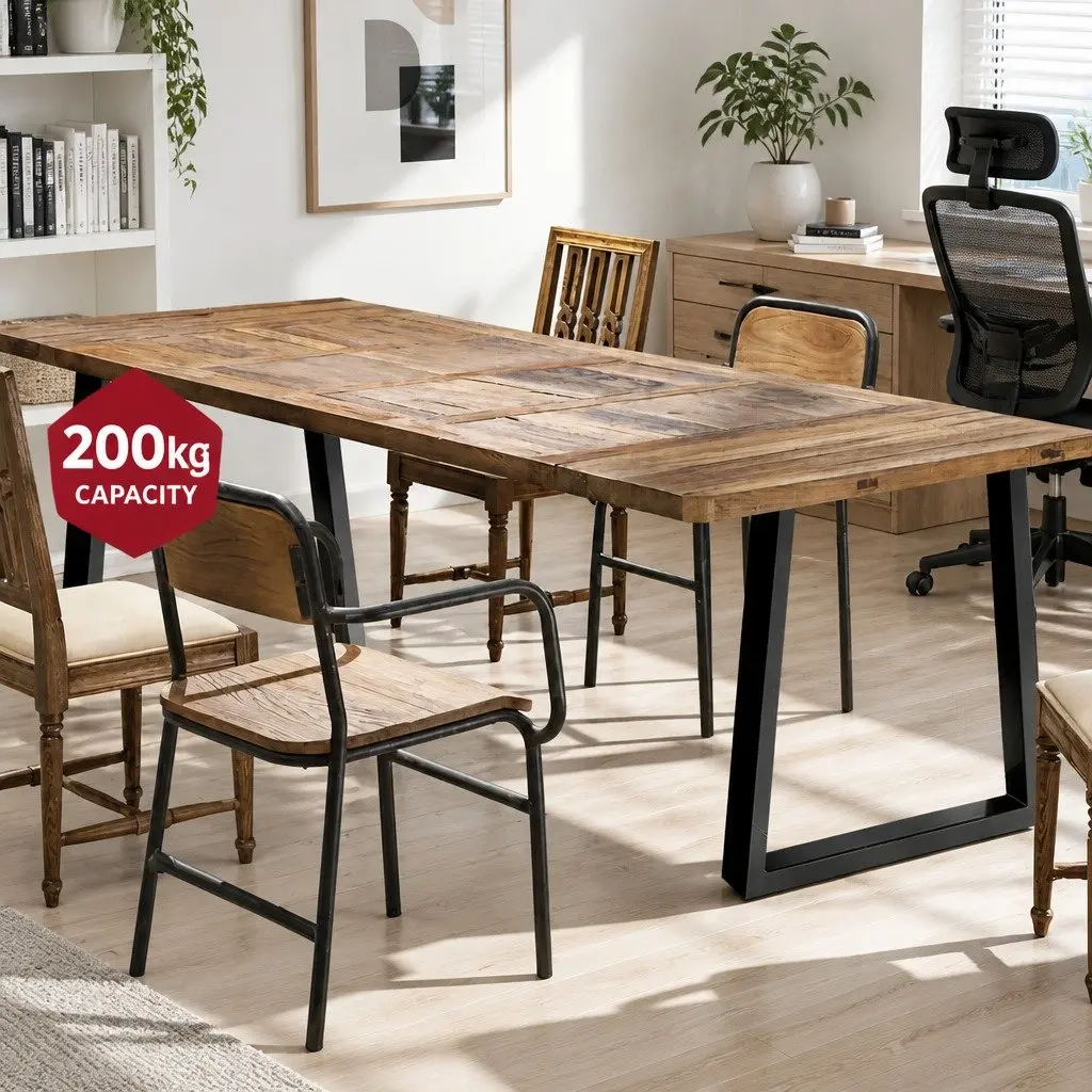 Metal Table Legs Trapezoid Industrial 71cm Height Iron Matt Black