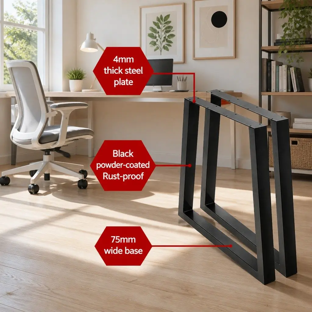 Metal Table Legs Trapezoid Industrial 71cm Height Iron Matt Black