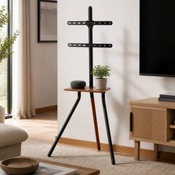 Wooden Base TV Stand with Swivel & Height Adjustability