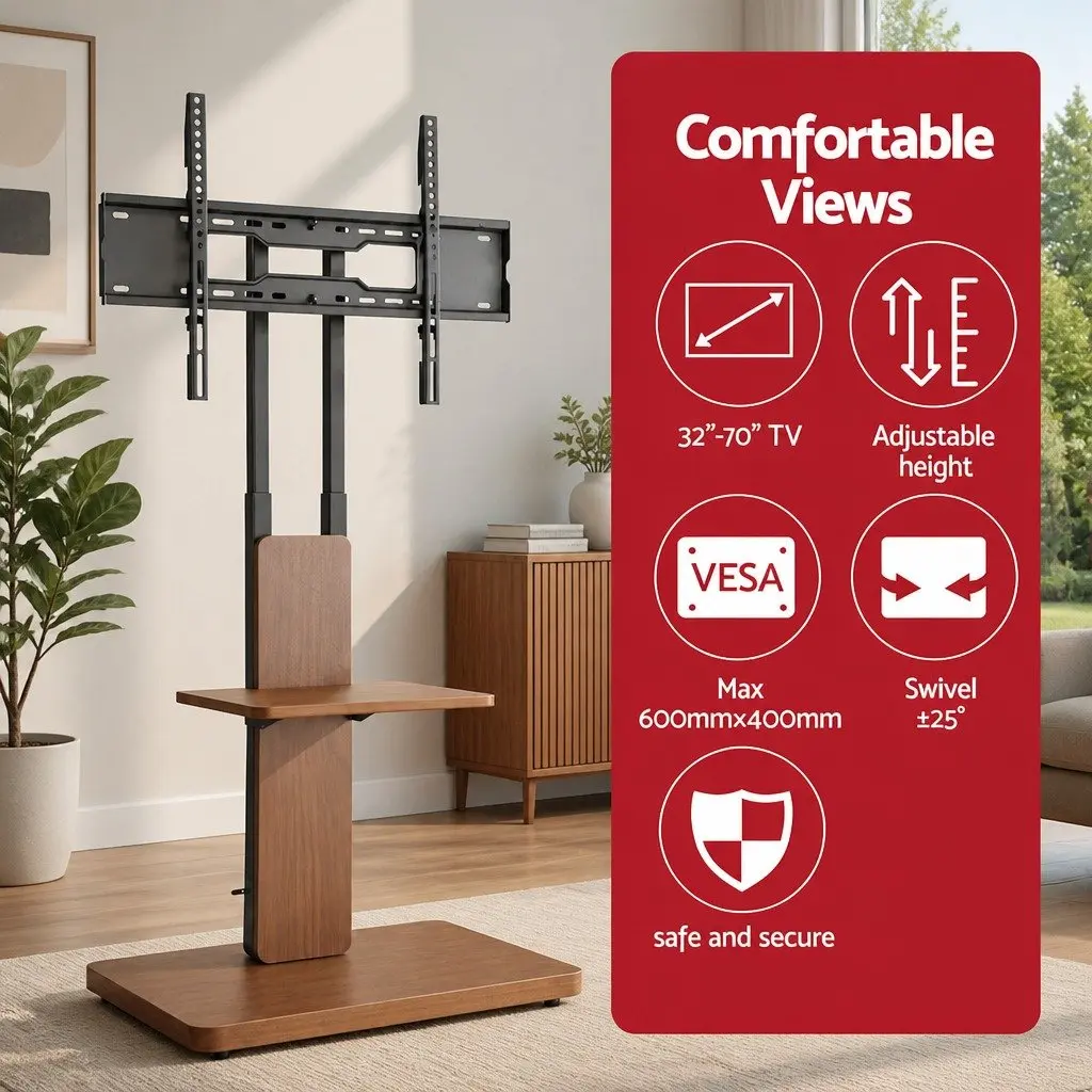 TV Stand Swivel Height Adjustable 32-70 Inch Wooden Base Entertainment Centre Steel MDF