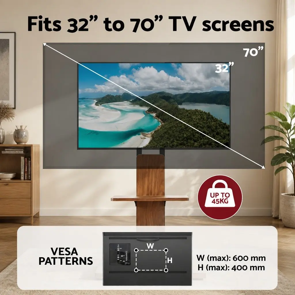 TV Stand Swivel Height Adjustable 32-70 Inch Wooden Base Entertainment Centre Steel MDF