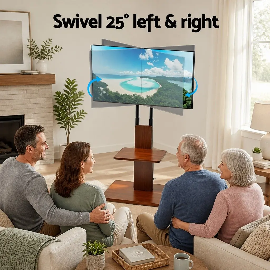 TV Stand Swivel Height Adjustable 32-70 Inch Wooden Base Entertainment Centre Steel MDF