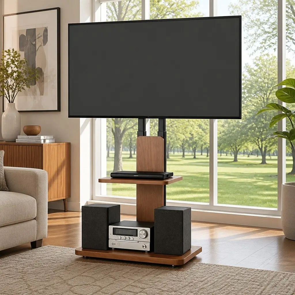 TV Stand Swivel Height Adjustable 32-70 Inch Wooden Base Entertainment Centre Steel MDF