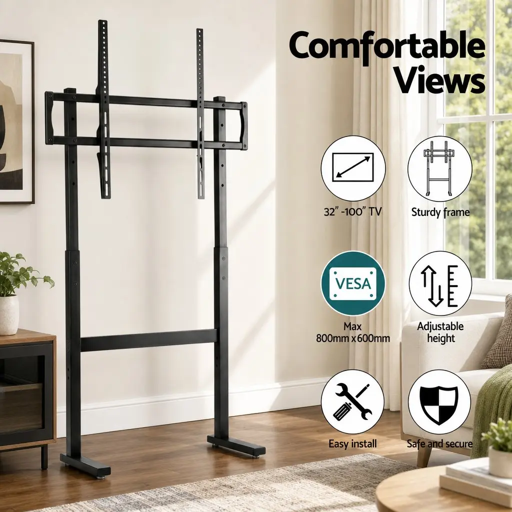 Universal Floor TV Stand for 32-100 Inch Screens Heavy Duty Steel Base Cable