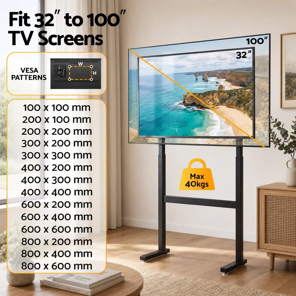 Universal Floor TV Stand for 32-100 Inch Screens Heavy Duty Steel Base Cable