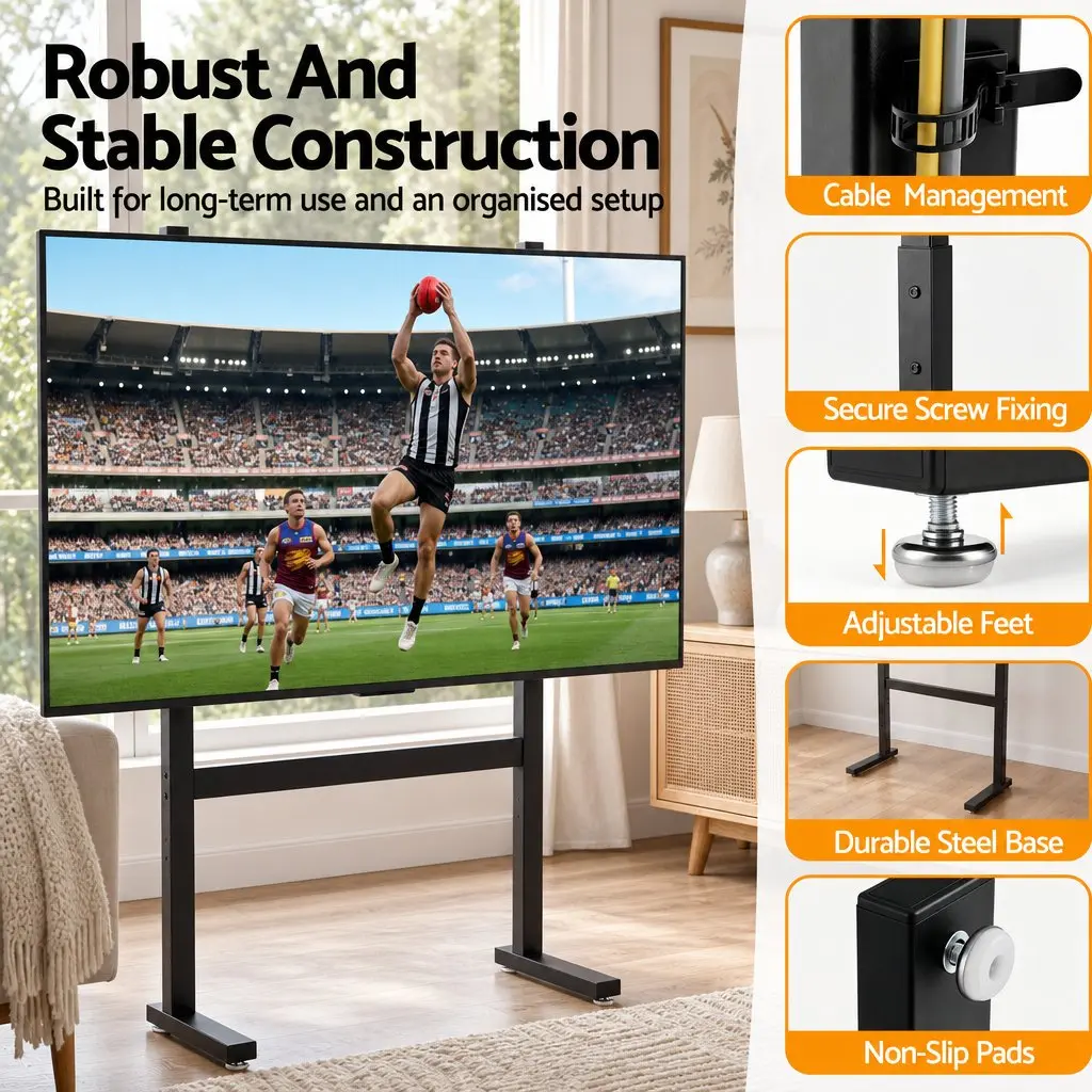 Universal Floor TV Stand for 32-100 Inch Screens Heavy Duty Steel Base Cable