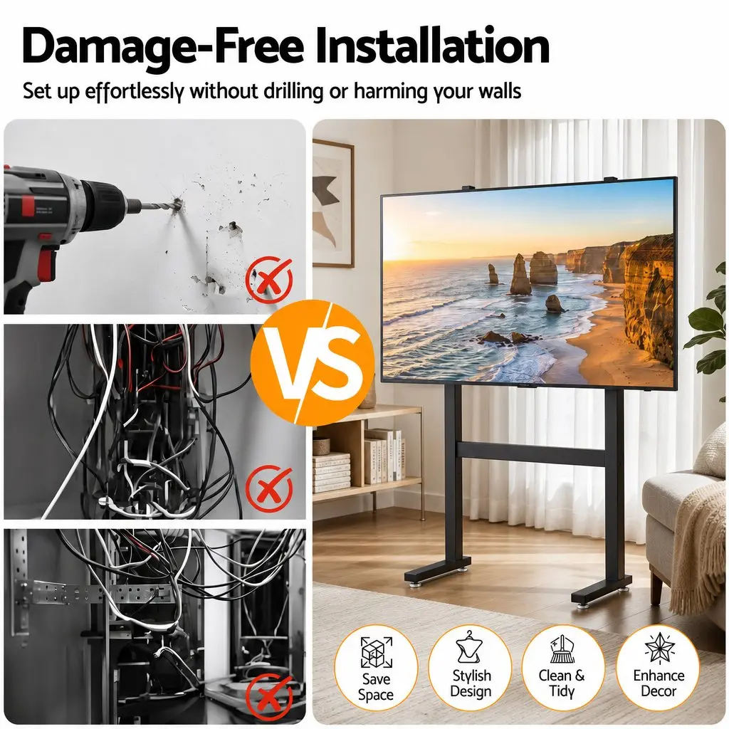 Universal Floor TV Stand for 32-100 Inch Screens Heavy Duty Steel Base Cable