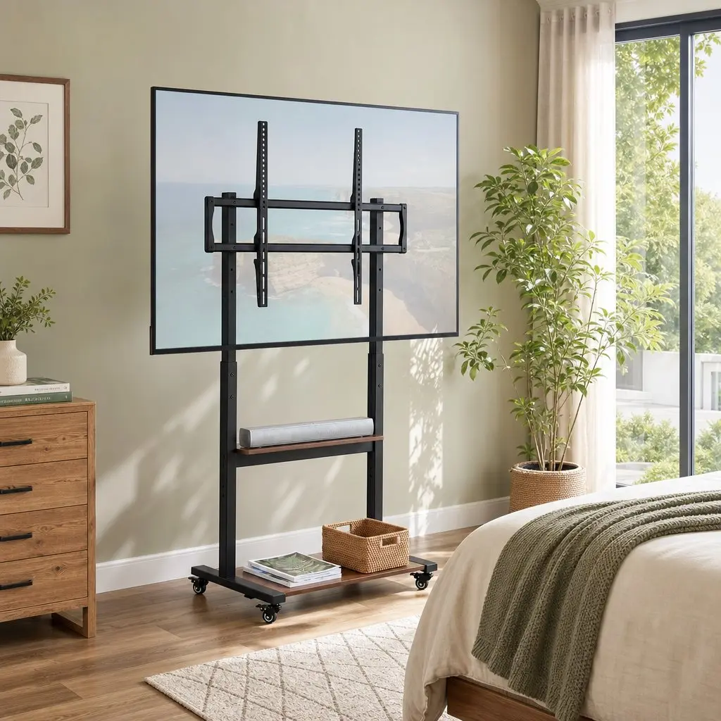 Mobile TV Stand Cart 40-100 Inch Adjustable Height Lockable Wheels Storage