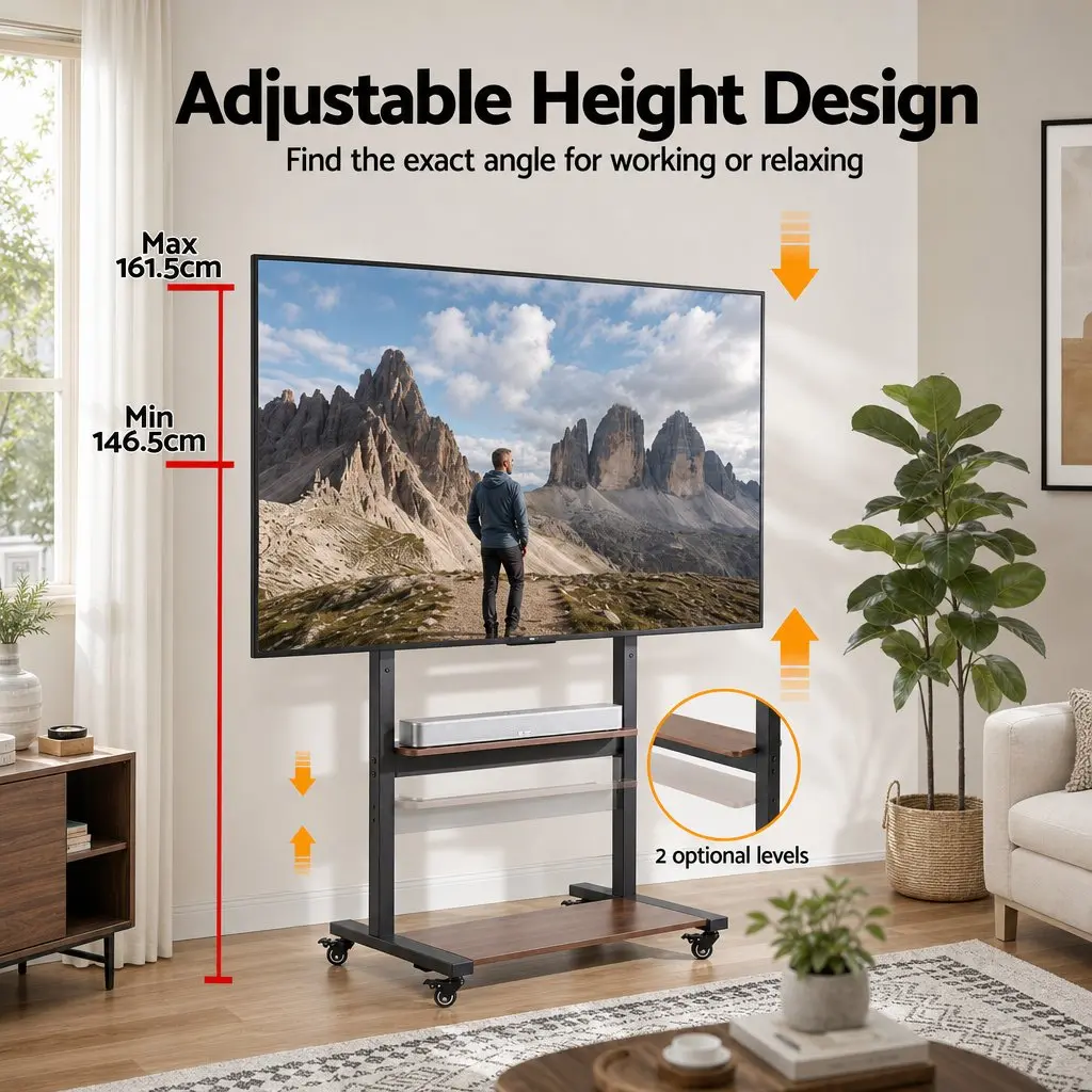 Mobile TV Stand Cart 40-100 Inch Adjustable Height Lockable Wheels Storage