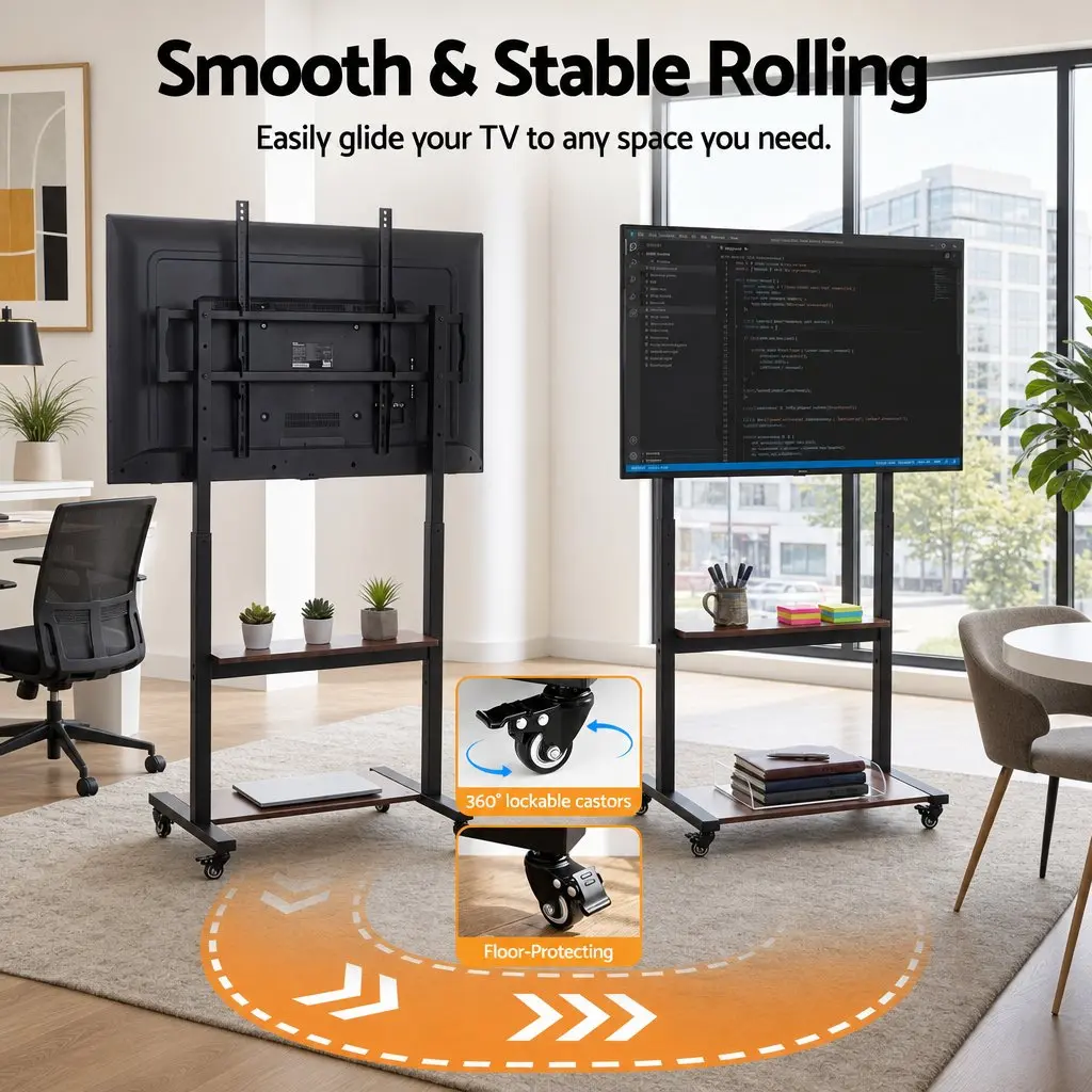 Mobile TV Stand Cart 40-100 Inch Adjustable Height Lockable Wheels Storage