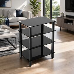 4-Tier Media Storage TV Stand with Black Glass Shelves