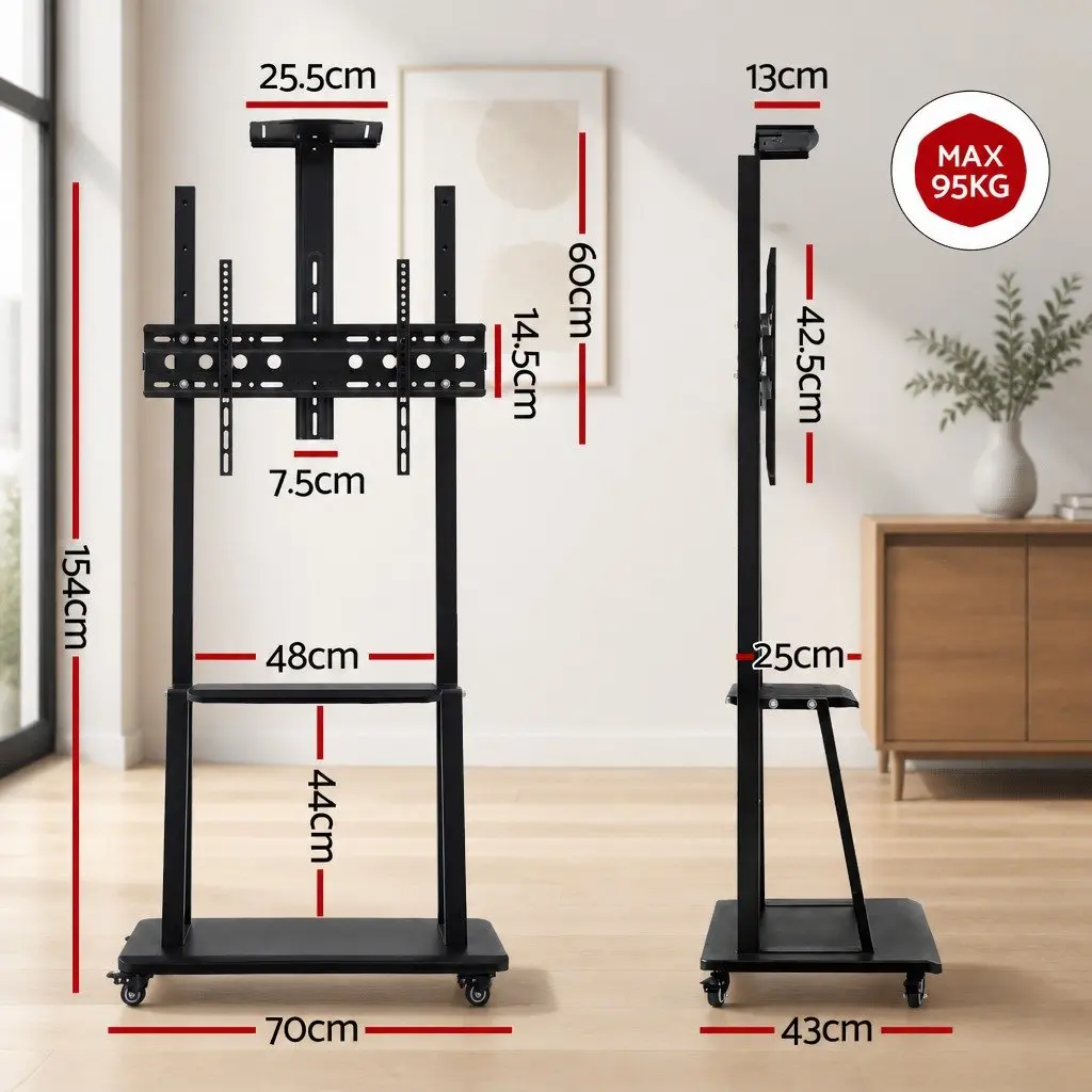 Mobile Adjustable Height TV Stand for 32-70 inch TVs