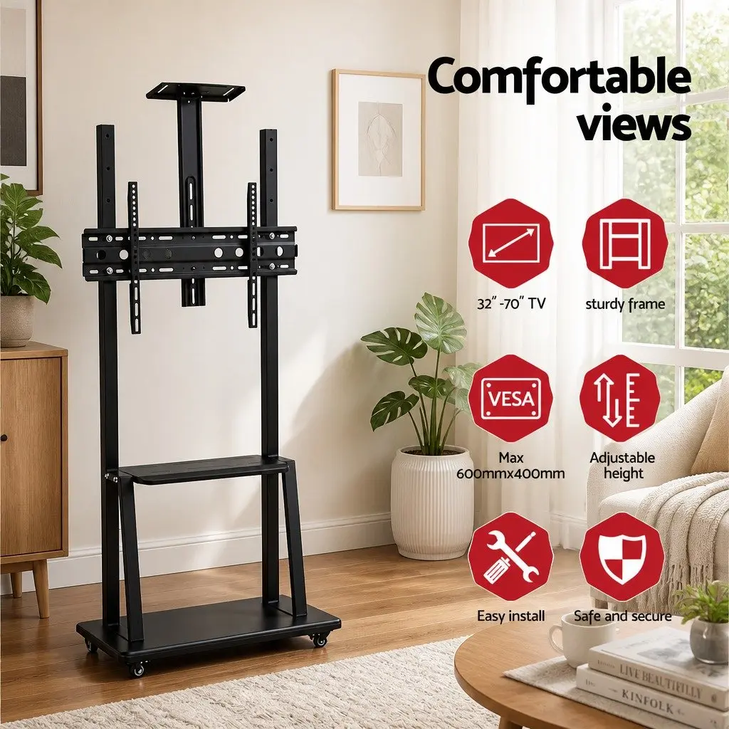 Mobile Adjustable Height TV Stand for 32-70 inch TVs