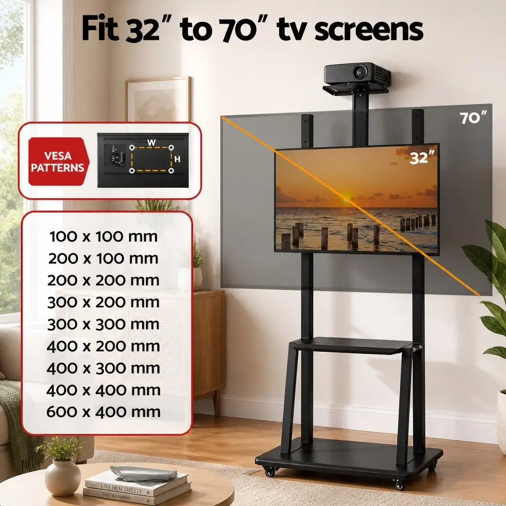 Mobile Adjustable Height TV Stand for 32-70 inch TVs