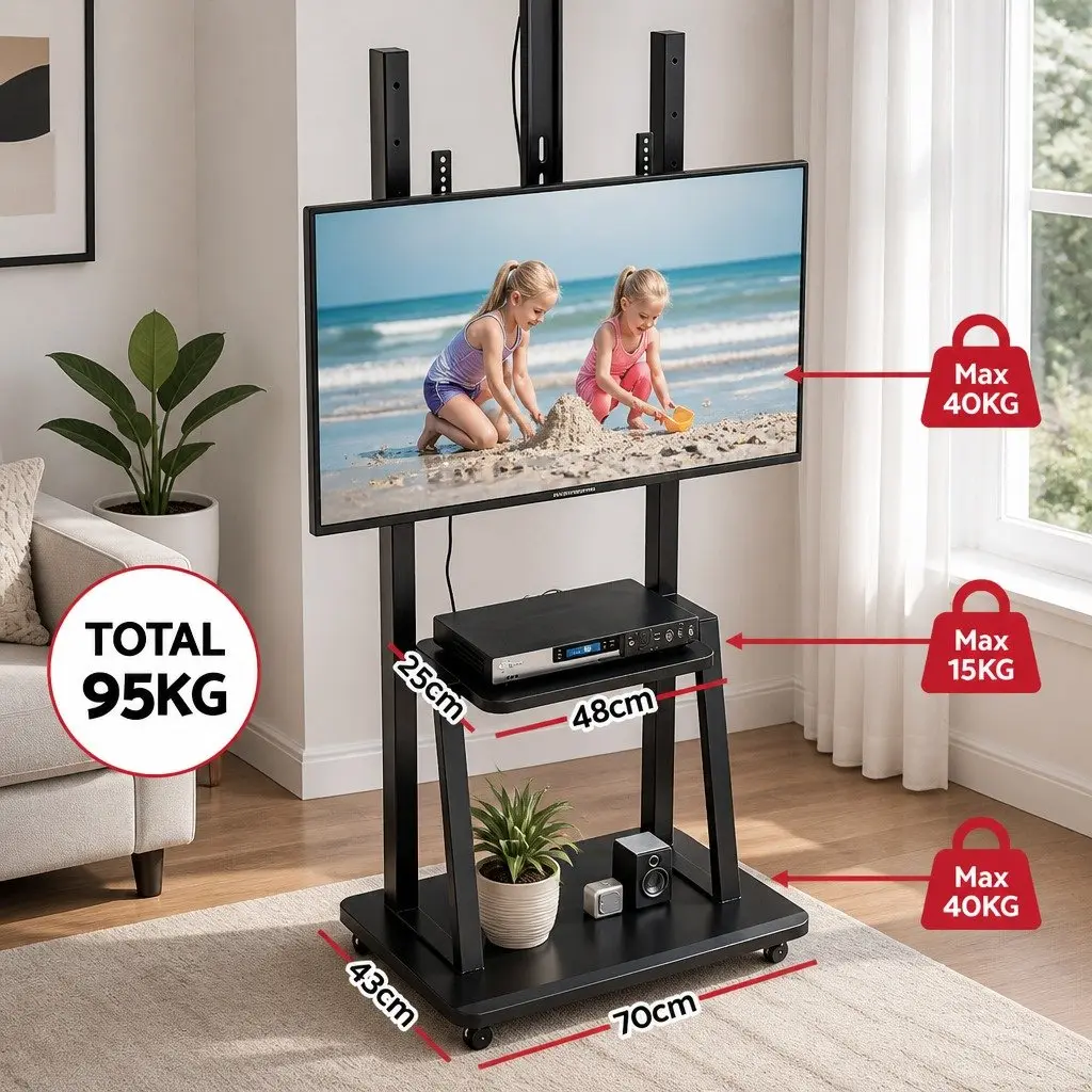 Mobile Adjustable Height TV Stand for 32-70 inch TVs