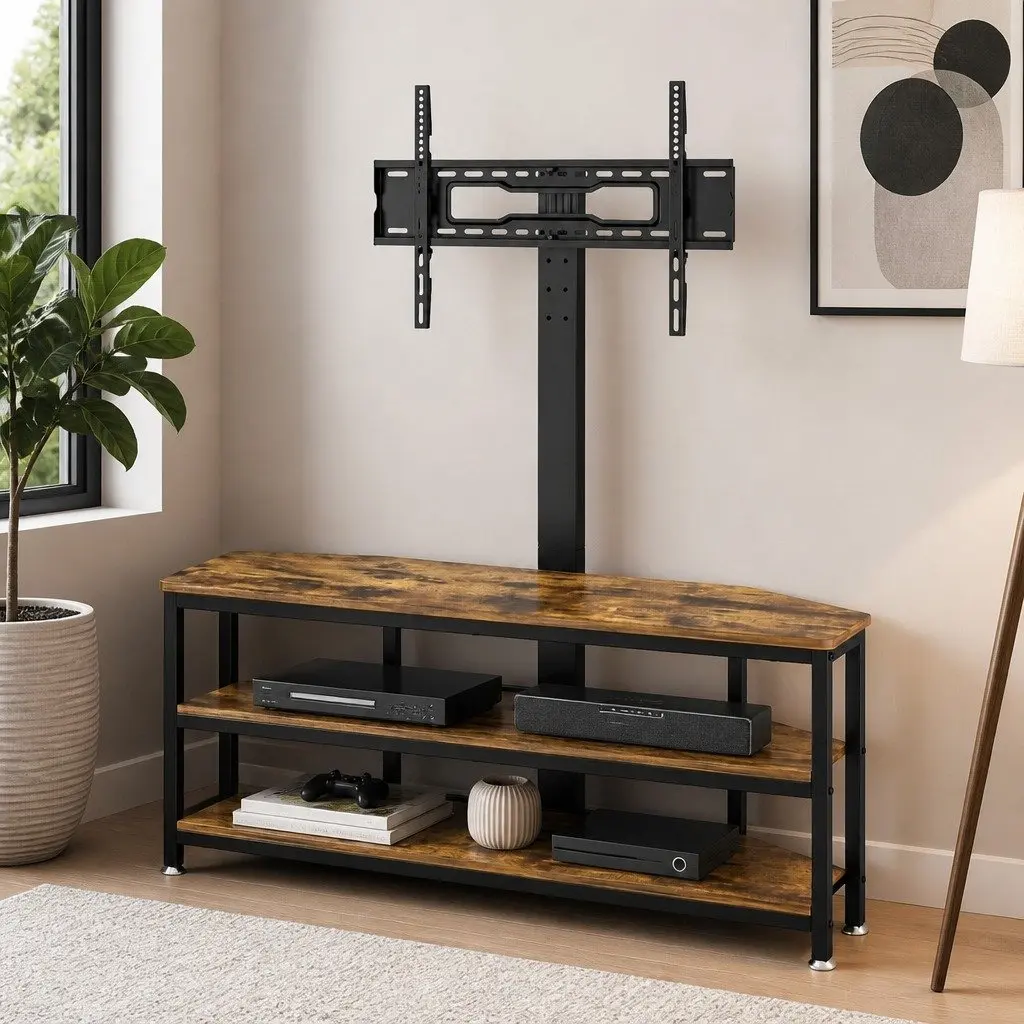 Corner TV Stand with LED Lights and Power Outlet