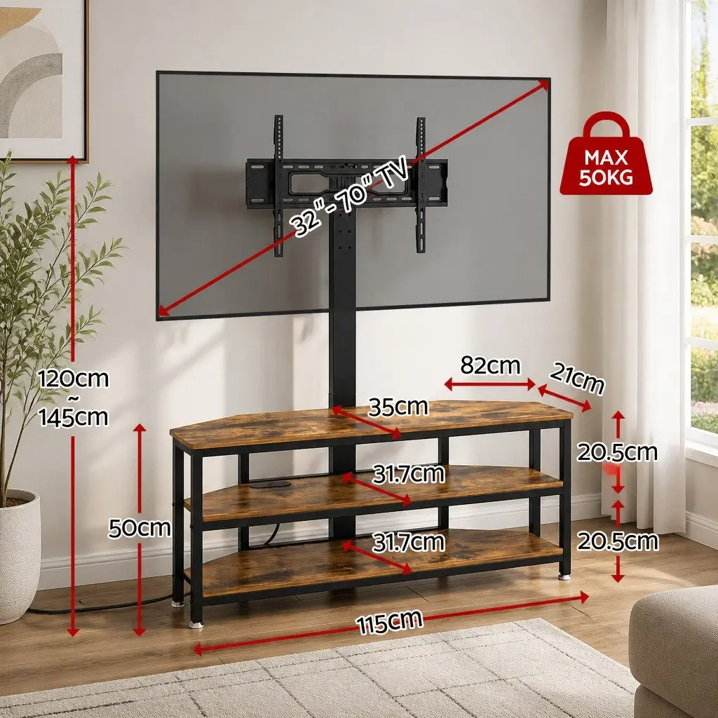 Corner TV Stand with LED Lights and Power Outlet