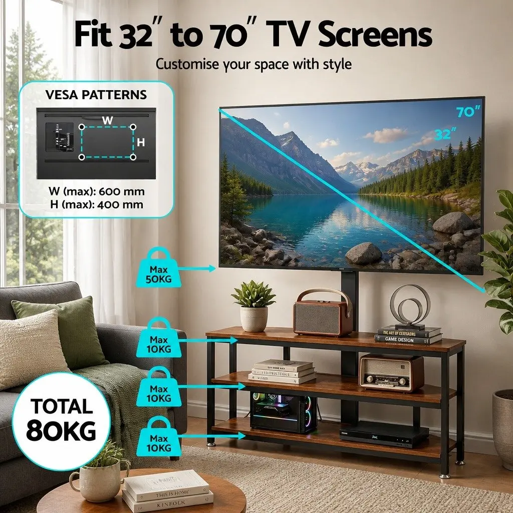 Corner TV Stand with LED Lights and Power Outlet