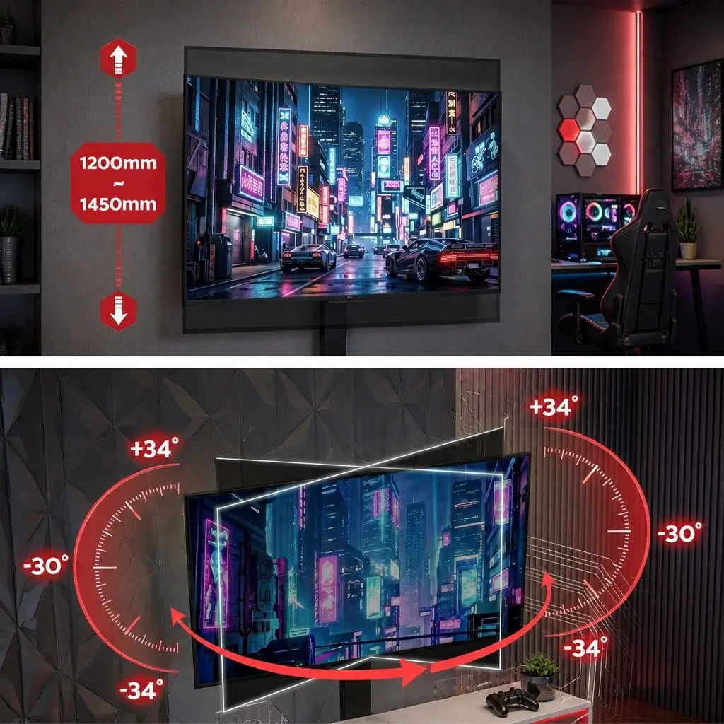 Corner TV Stand with LED Lights and Power Outlet