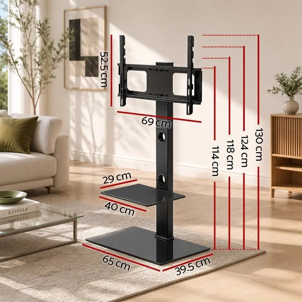 TV Floor Stand Mount Bracket Black 32 to 70 Inch LED LCD 2 Tier Storage Shelf Swivel