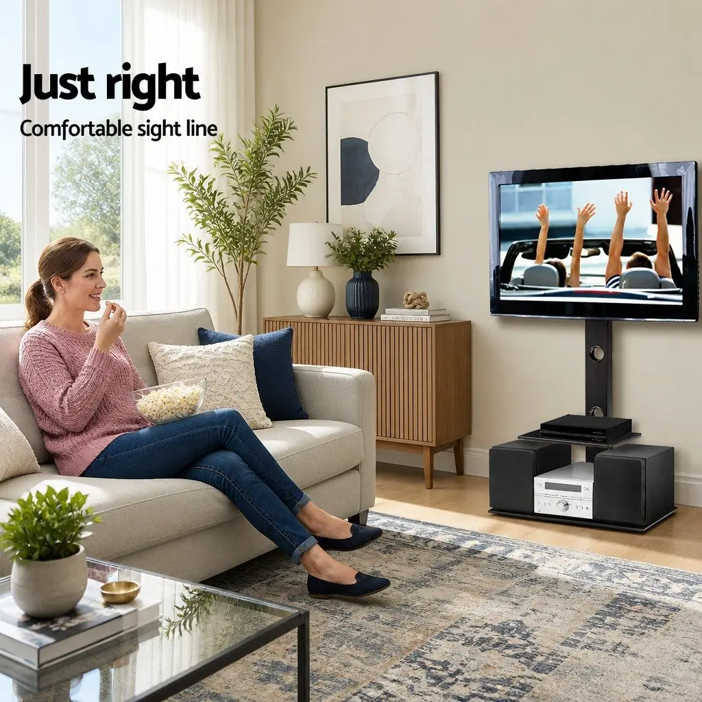 TV Floor Stand Mount Bracket Black 32 to 70 Inch LED LCD 2 Tier Storage Shelf Swivel