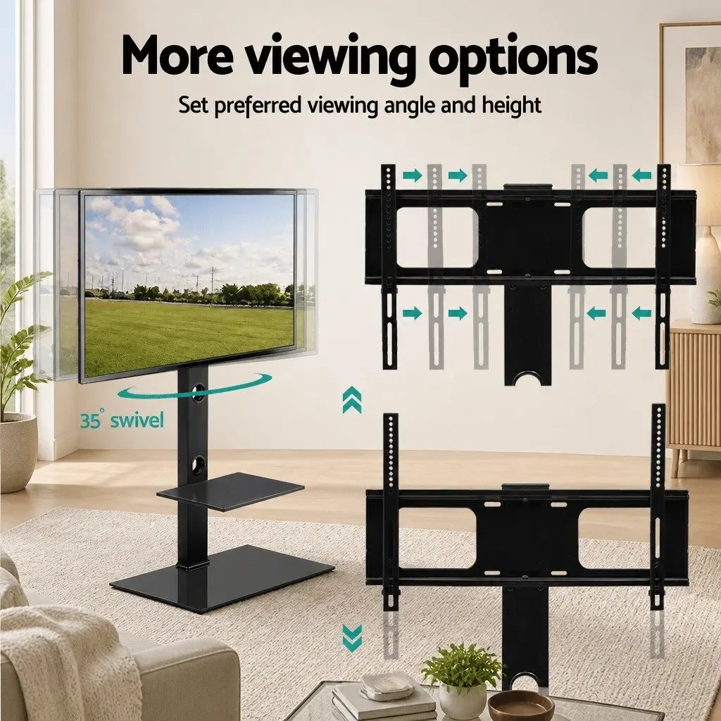 TV Floor Stand Mount Bracket Black 32 to 70 Inch LED LCD 2 Tier Storage Shelf Swivel